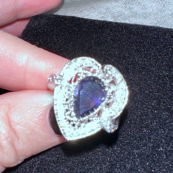 Blue Stone and CZ cocktail Ring in Sterling silver - Picture 6 of 12